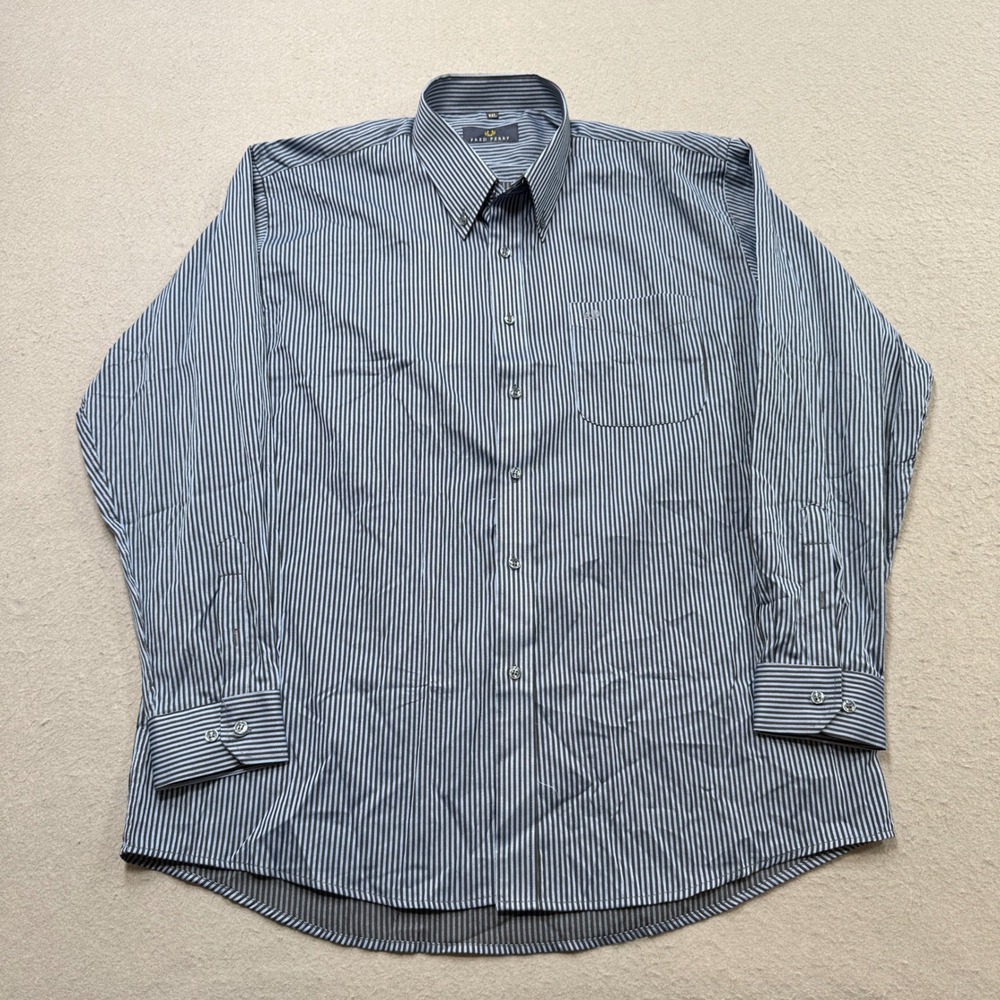 Fred Perry Button Down Shirt Men's 2XL Blue Striped Long Sleeve Cotton Designer